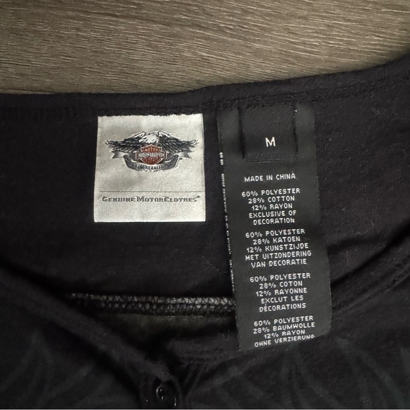 Harley-Davidson Women’s Gray and Black Long Sleeve Henley Shirt - Picture 4 of 6